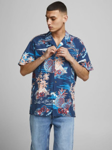 Сорочка JORTROPICANA RESORT SHIRT S/S LTN 12187956 Ensign Blue Jack&Jones L Синій 12187956ENSIGNBLUE