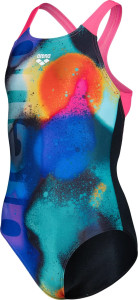 Купальник закритий для дівчат Arena SPRAY PAINT SWIMSUIT SWIM PRO чорний, синій, рожевий дитячий 164 010286-590