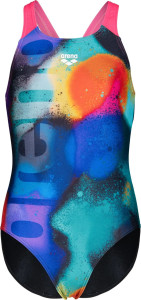Купальник закритий для дівчат Arena SPRAY PAINT SWIMSUIT SWIM PRO чорний, синій, рожевий дитячий 164 010286-590
