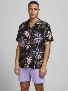 Сорочка JORTROPICANA RESORT SHIRT S/S LTN 12187956 Tap Shoe Jack&Jones XL Чорний 12187956TAPSHOE