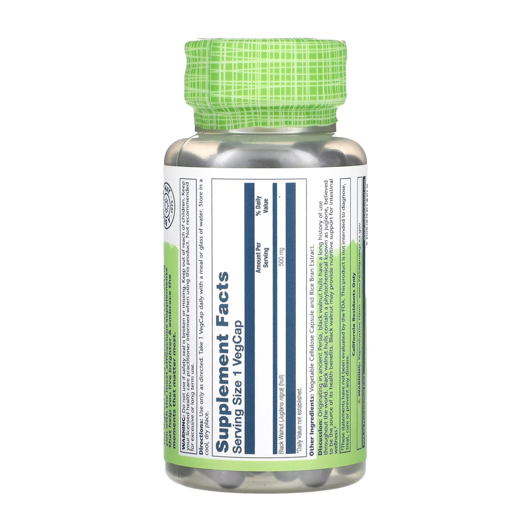 Капсули Solaray Black Walnut 500mg - 100 caps 2023-10-3421