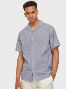 Сорочка JORWAVY SHIRT SS 12187608 Navy Blazer-WHITE Jack&Jones L Блакитний 12187608NAVYBLAZER-WHITE