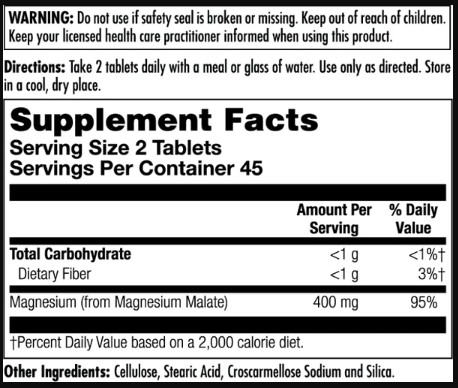 Таблетки Magnesium Malate 400mg - 90 tabs 2022-10-2443