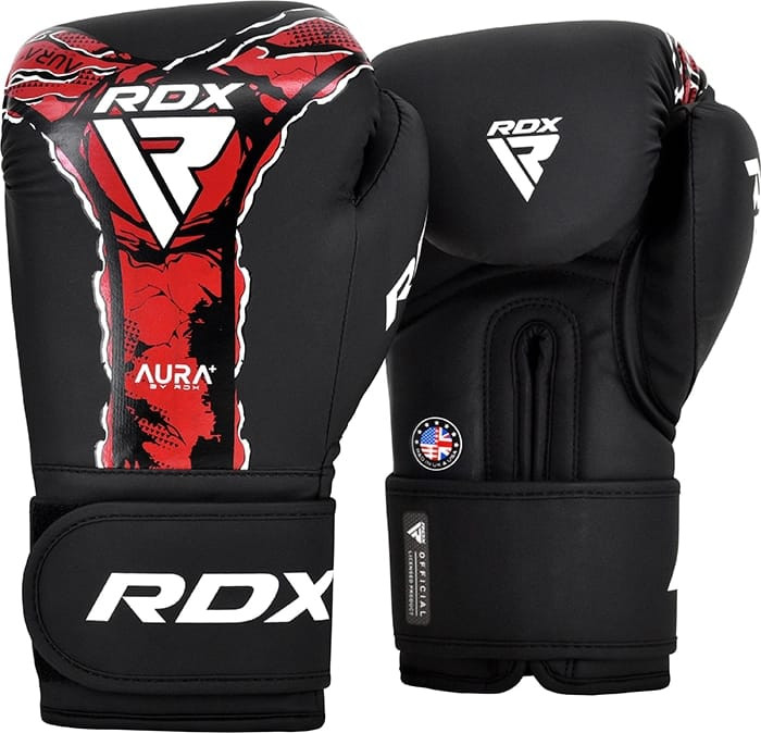 Рукавиці боксерські RDX BOXING GLOVES NEW AURA F17 чорний, червоний Уні 14 унцій BGR-F17BR
