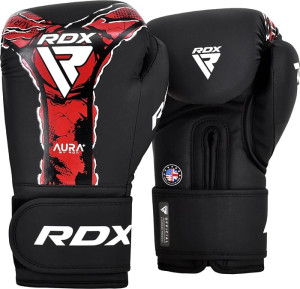 Рукавиці боксерські RDX BOXING GLOVES NEW AURA F17 чорний, червоний Уні 14 унцій BGR-F17BR