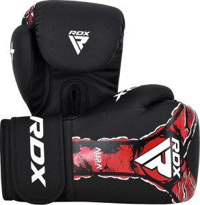 Рукавиці боксерські RDX BOXING GLOVES NEW AURA F17 чорний, червоний Уні 14 унцій BGR-F17BR