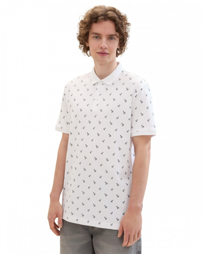 Поло Men's Polo Shirt with Palm Pattern 1042114ХХ35505 Tom Tailor L Білий 1042114ХХ35505