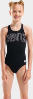 Купальник закритий для дівчат Arena GRAPHIC SWIMSUIT V BACK чорний, білий 128 см 006680-501
