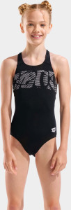 Купальник закритий для дівчат Arena GRAPHIC SWIMSUIT V BACK чорний, білий 128 см 006680-501