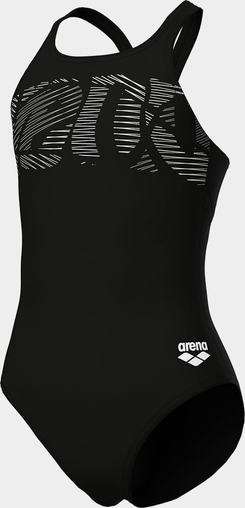 Купальник закритий для дівчат Arena GRAPHIC SWIMSUIT V BACK чорний, білий 128 см 006680-501