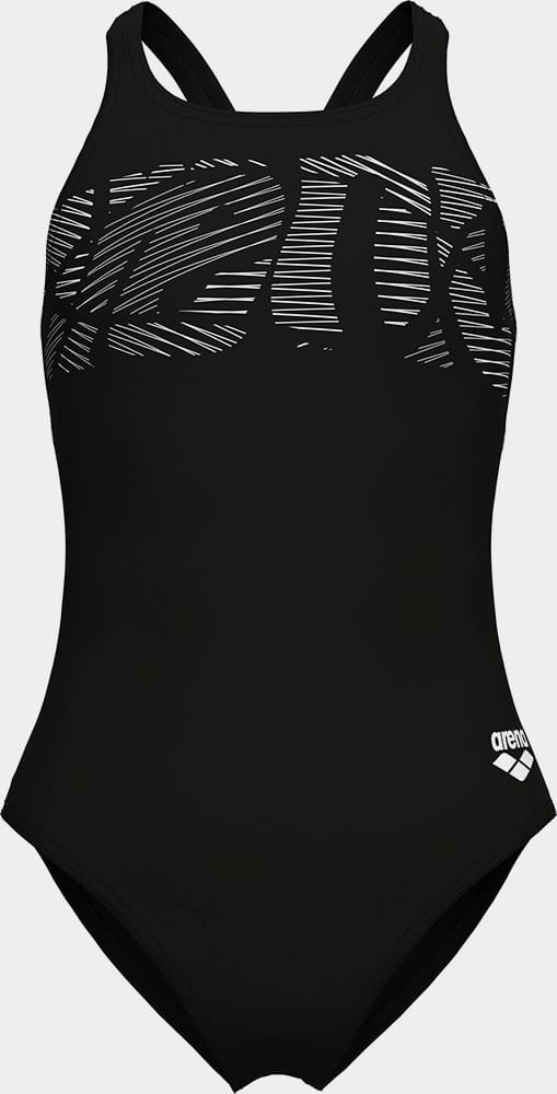 Купальник закритий для дівчат Arena GRAPHIC SWIMSUIT V BACK чорний, білий 128 см 006680-501
