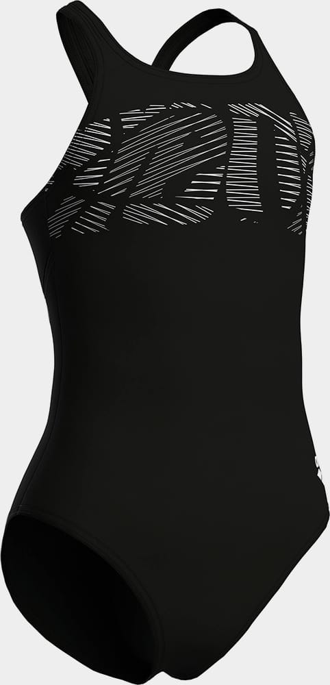 Купальник закритий для дівчат Arena GRAPHIC SWIMSUIT V BACK чорний, білий 128 см 006680-501