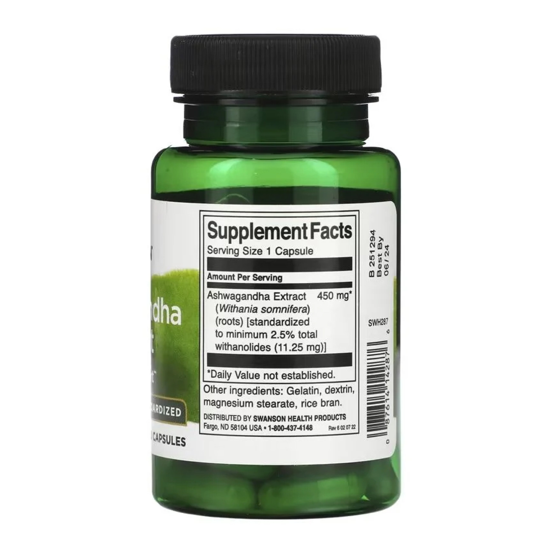 Капсули Swanson Ashwagandha Extract Standardized 450mg - 60 caps 2023-10-4056