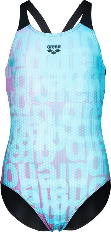 Купальник закритий для дівчат Arena MULTI COLOURS SWIMSUIT V BACK блакитний, чорний дитячий 164 см ( 009007-509