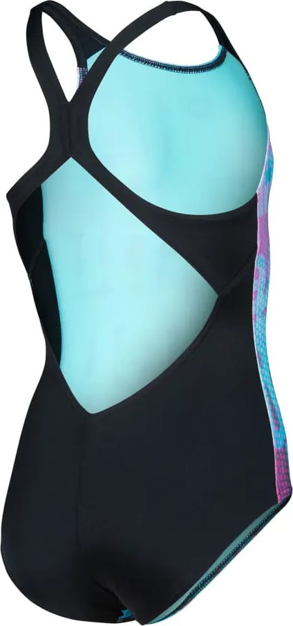Купальник закритий для дівчат Arena MULTI COLOURS SWIMSUIT V BACK блакитний, чорний дитячий 164 см ( 009007-509