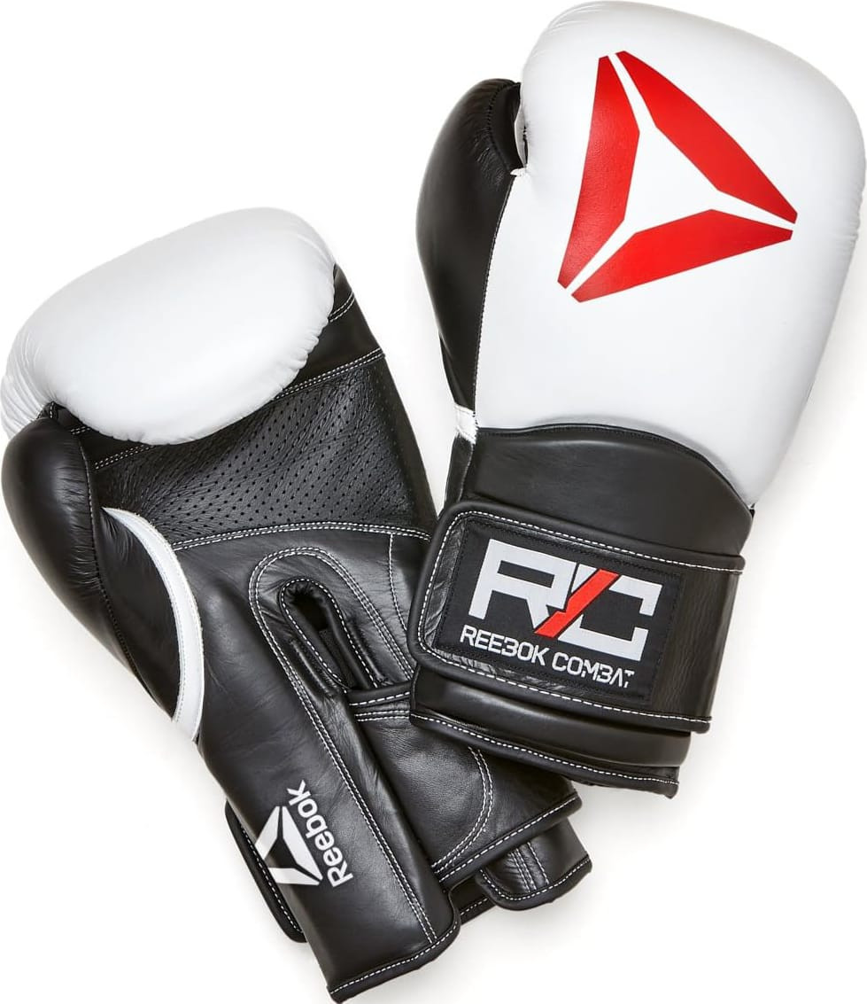 Рукавиці боксерські Reebok Combat Leather Boxing Gloves чорний, білий Чол 10 унцій RSCB-10010WH-10