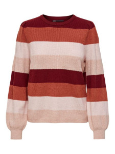 Пуловер ONLKATIA L/S STRIPE PULLOVER CC KNT 15231260-Merlot-Stripes:W. SEPIA ROSE/ROSE SMOKE M ONLY 15231260-MERLOT-STRIPES:W