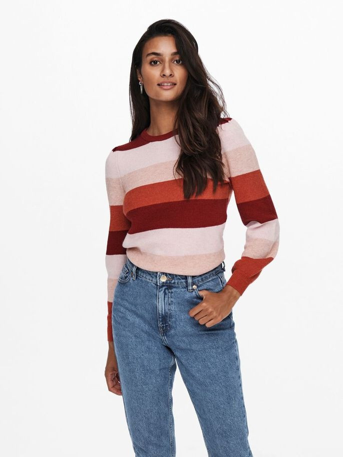 Пуловер ONLKATIA L/S STRIPE PULLOVER CC KNT 15231260-Merlot-Stripes:W. SEPIA ROSE/ROSE SMOKE M ONLY 15231260-MERLOT-STRIPES:W