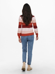 Пуловер ONLKATIA L/S STRIPE PULLOVER CC KNT 15231260-Merlot-Stripes:W. SEPIA ROSE/ROSE SMOKE M ONLY 15231260-MERLOT-STRIPES:W