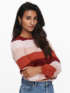 Пуловер ONLKATIA L/S STRIPE PULLOVER CC KNT 15231260-Merlot-Stripes:W. SEPIA ROSE/ROSE SMOKE M ONLY 15231260-MERLOT-STRIPES:W