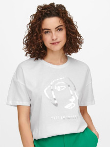 Футболка ONLISLA LIFE OVERSIZE S/S FOIL TOP JRS 15245485-Bright White-Print:IMPACT ONLY XS Білий 15245485-BRIGHT WHITE-PRI
