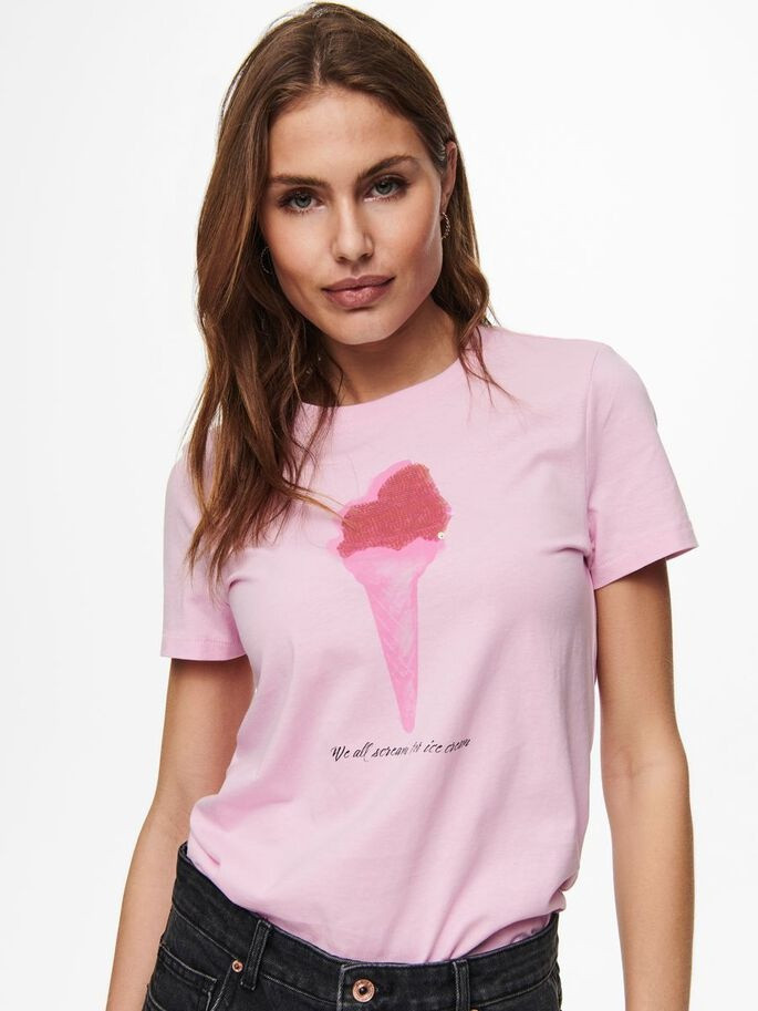 Футболка ONLKITA LIFE REG S/S SEQ TOP BOX JRS 15229226 Lilac Sachet ICECREAM ONLY L Розовий 15229226LilacSachetICECRE