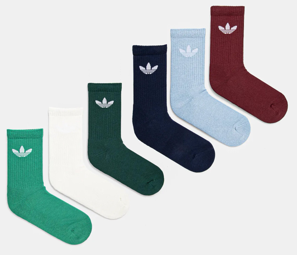 Шкарпетки Adidas TR CREW S 6P зелений, білий, блакитний, чорний, темно-зелений, бордовий Уні L (43-4 JI9504