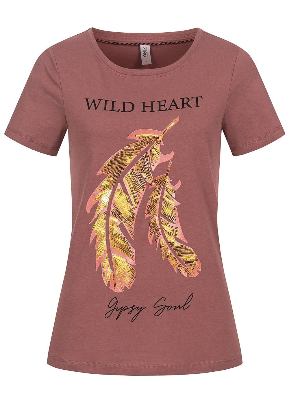 Футболка ONLKITA LIFE FEATHER S/S T-SHIRT CS JRS 15248950-Rose Brown ONLY L Розовий 15248950-Rose Brown-Print