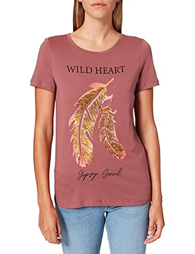 Футболка ONLKITA LIFE FEATHER S/S T-SHIRT CS JRS 15248950-Rose Brown ONLY L Розовий 15248950-Rose Brown-Print