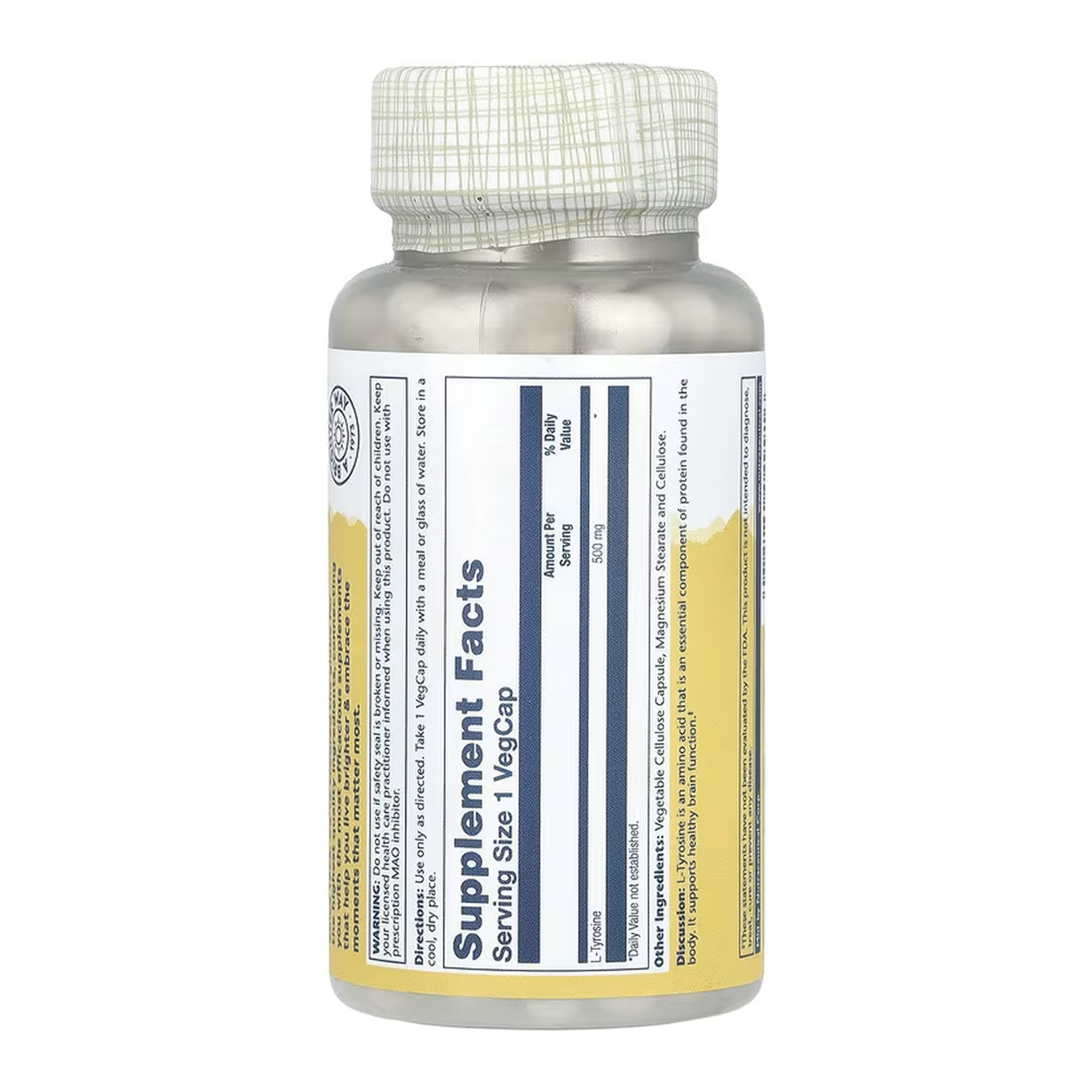 Капсули Solaray L-Tyrosine 500mg - 100 vcaps 2023-10-6756