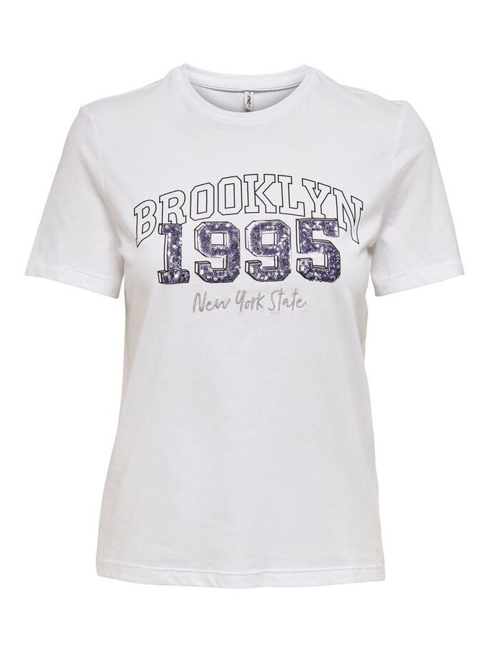 Футболка ONLKITA REG S/S COLLEGE TOP BOX JRS 15249486-Bright White-Print:BROOKLYN ONLY S Білий 15249486-Bright White-Pri