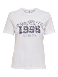 Футболка ONLKITA REG S/S COLLEGE TOP BOX JRS 15249486-Bright White-Print:BROOKLYN ONLY S Білий 15249486-BRIGHT WHITE-PRI