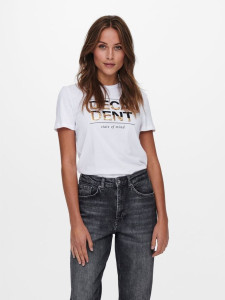 Футболка ONLKITA LIFE REG S/S HALF SEQ TOP JRS 15242222-Bright White-Print:DECADENT ONLY M Білий 15242222-BRIGHT WHITE-PRI