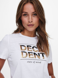 Футболка ONLKITA LIFE REG S/S HALF SEQ TOP JRS 15242222-Bright White-Print:DECADENT ONLY M Білий 15242222-BRIGHT WHITE-PRI