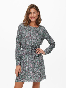 Сукня ONLANE LIFE L/S BELTED DRESS WVN 15242603-Stormy Sea-AOP:CURIOSA DITSY ONLY L Сірий 15242603-STORMY SEA-AOP:C