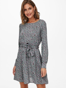 Сукня ONLANE LIFE L/S BELTED DRESS WVN 15242603-Stormy Sea-AOP:CURIOSA DITSY ONLY L Сірий 15242603-STORMY SEA-AOP:C