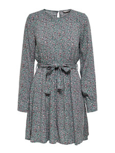 Сукня ONLANE LIFE L/S BELTED DRESS WVN 15242603-Stormy Sea-AOP:CURIOSA DITSY ONLY L Сірий 15242603-STORMY SEA-AOP:C