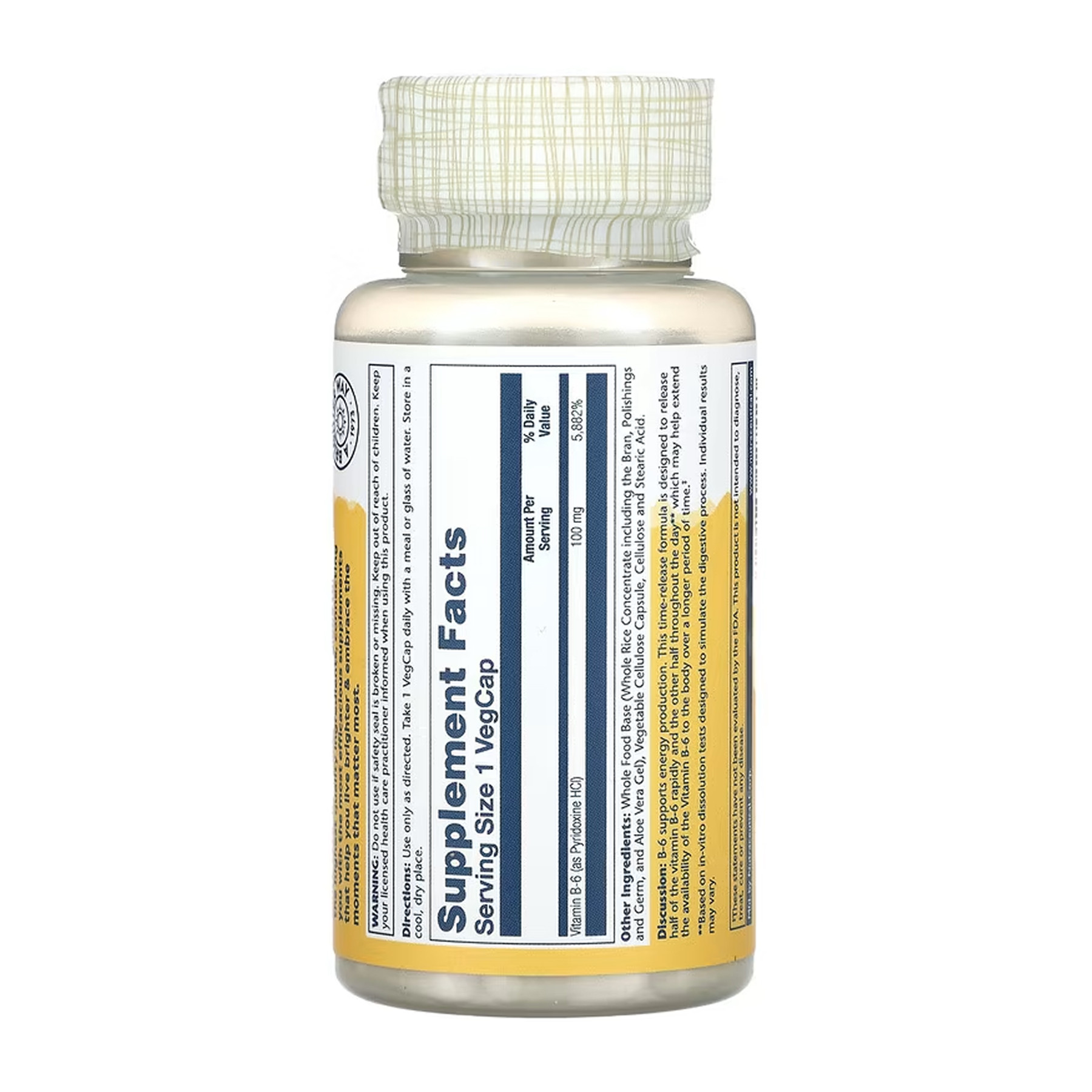 Капсули Solaray Vitamin B-6 Timed-Release 100mg - 60 vcaps 2023-10-6423
