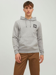 Худі JJLOCK SWEAT HOOD 12213245-Light Grey Melange SMALL Jack&Jones L Сірий 12213245-LIGHT GREY MELAN