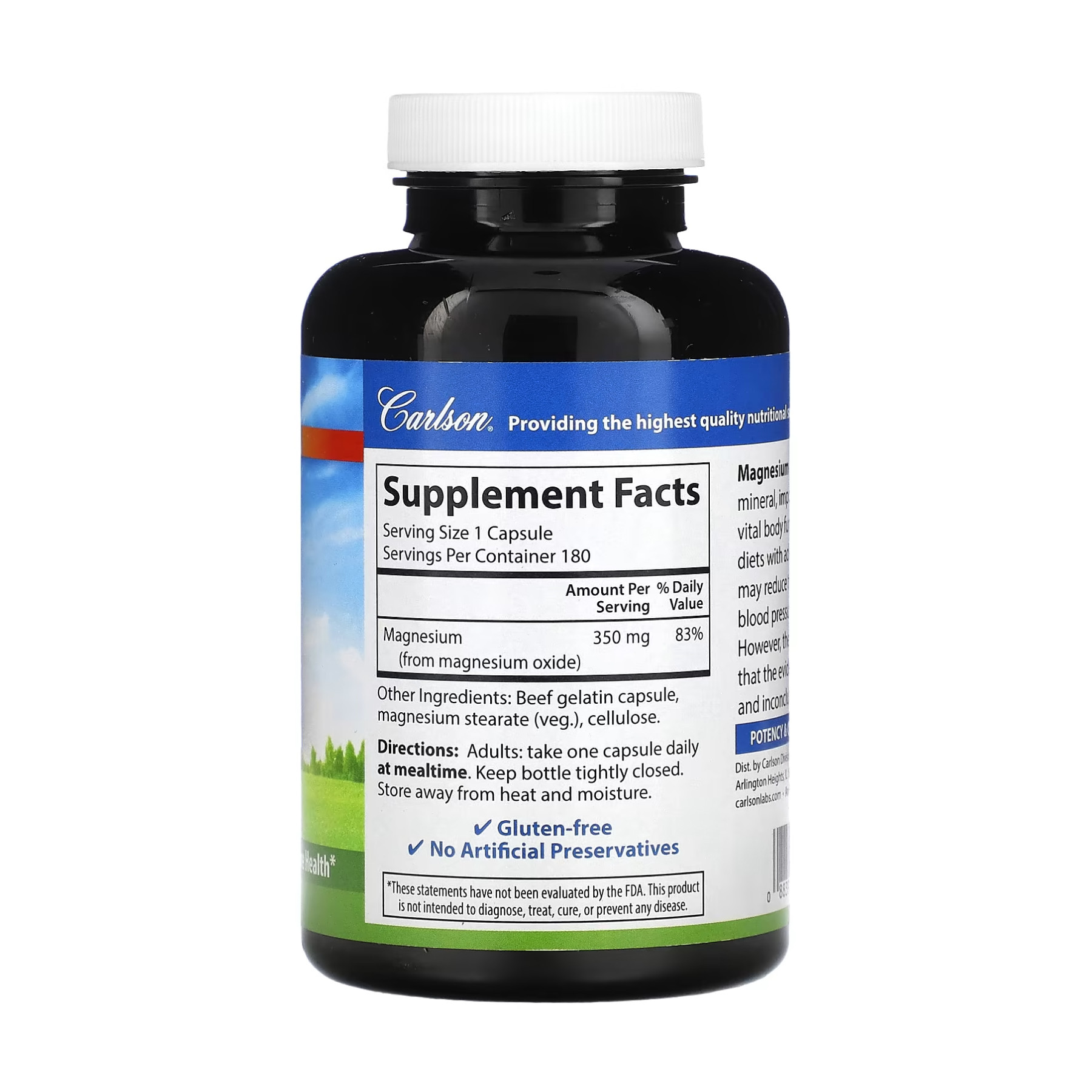 Капсули Carlson Laboratories Magnesium 350mg - 180 caps 2023-10-4565