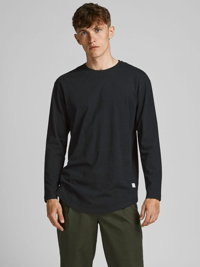 Футболка з довгими рукавами JJENOA TEE O-NECK LS NOOS 12190128-Black-Fit:Relaxed Jack&Jones L Чорний 12190128-BLACK-FIT:RELAXE