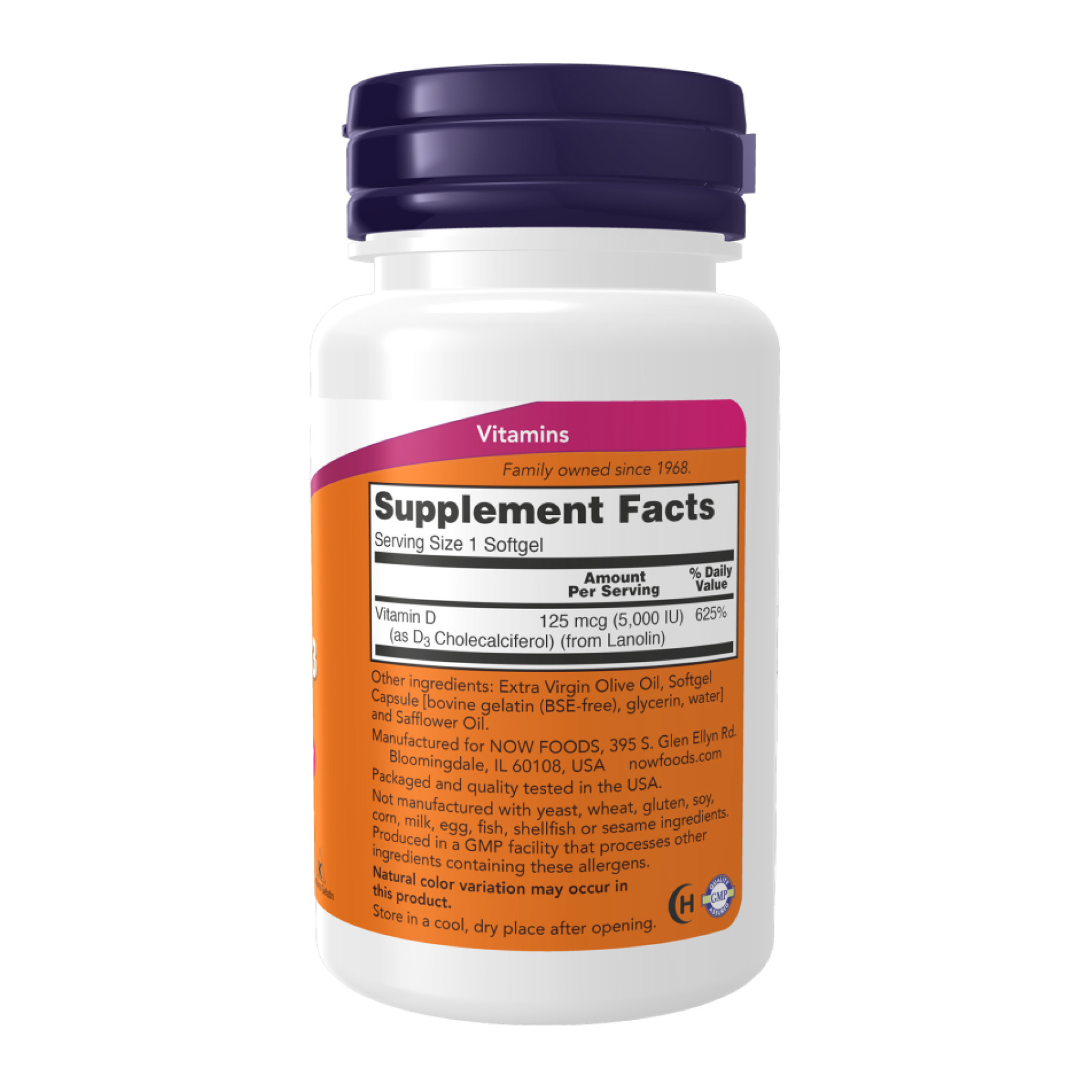Софт гелеві капсули Now Foods Vitamin D-3 5000 IU - 30 softgels 2023-10-3275