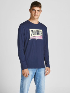 Футболка з довгими рукавами JORMASON TEE LS CREW NECK 12196647-Navy Blazer-Fit: STANDARD Jack&Jones 12196647-NAVY BLAZER-FIT: