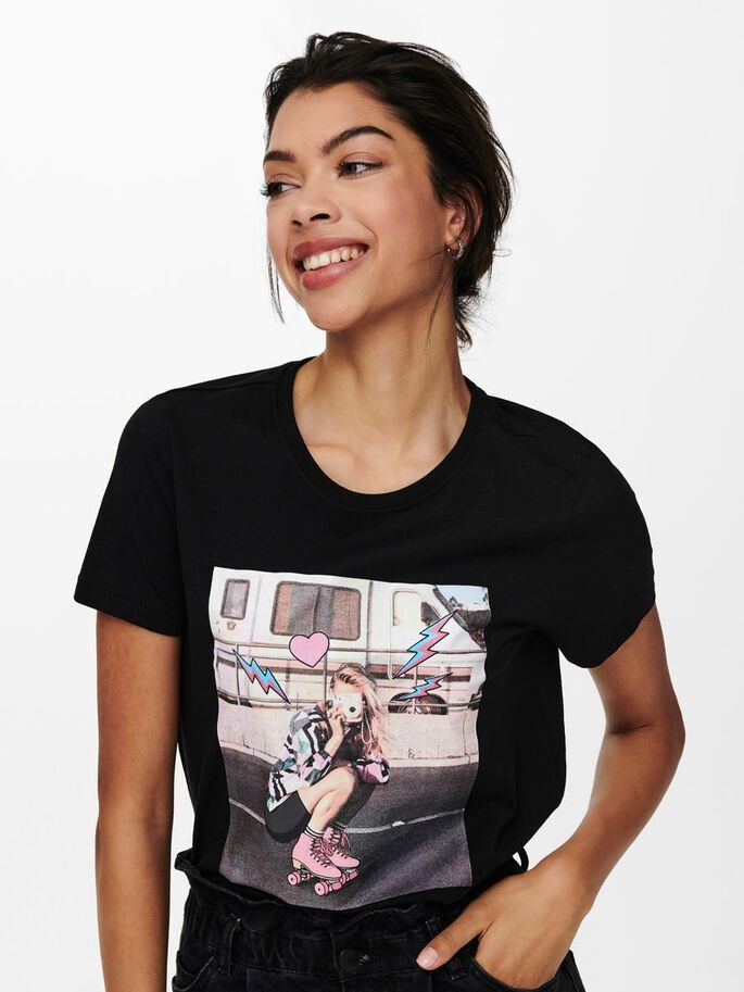 Футболка ONLLANA LIFE REG S/S PHOTO TOP BOX JRS 15228829 Black SNAP ONLY M Чорний 15228829BlackSNAP