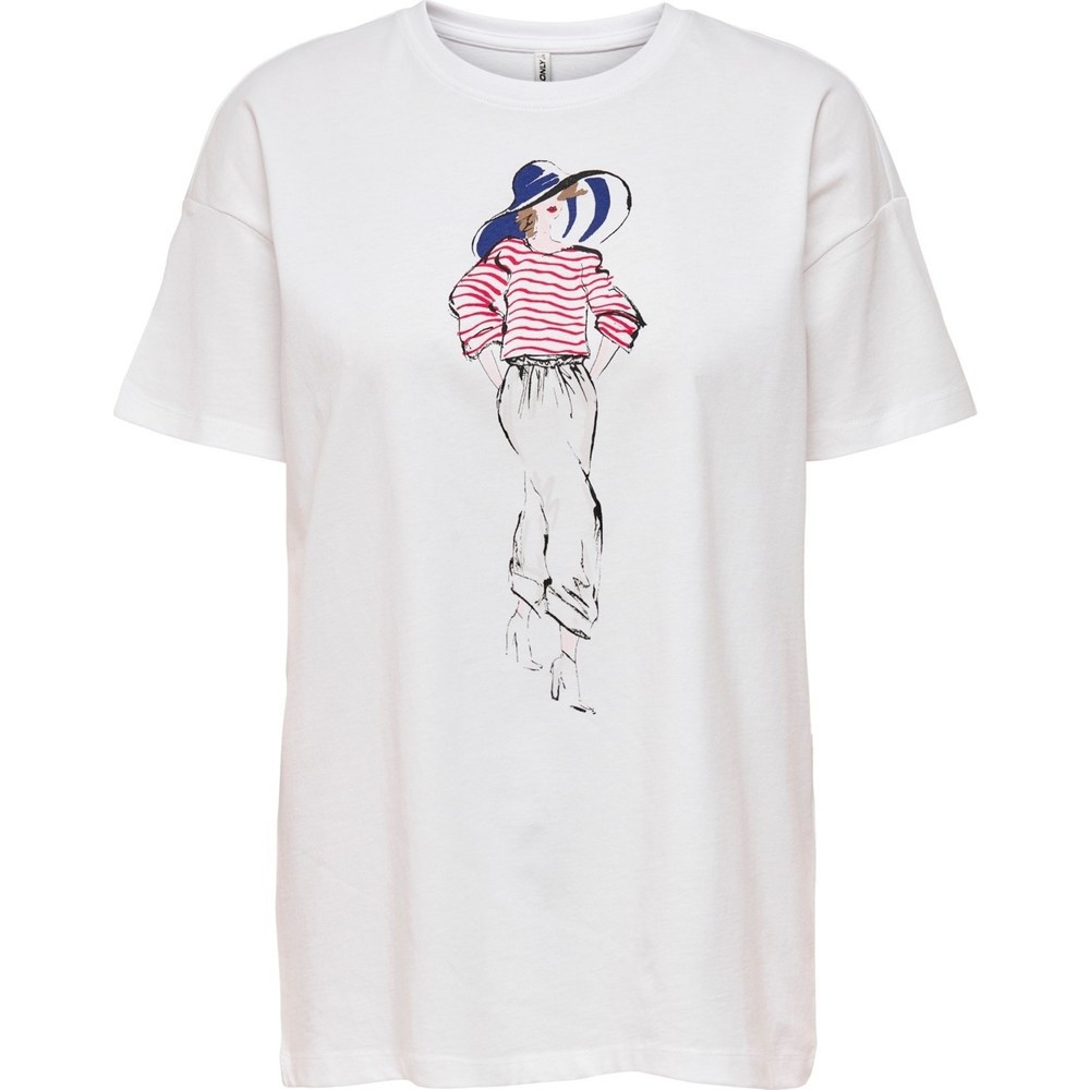 Футболка ONLMARY S/S OVERSIZE TOP JRS 15254406-Bright White-Print:HAT ONLY S Білий 15254406-Bright White-Pri
