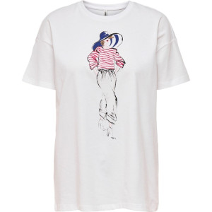 Футболка ONLMARY S/S OVERSIZE TOP JRS 15254406-Bright White-Print:HAT ONLY S Білий 15254406-BRIGHT WHITE-PRI