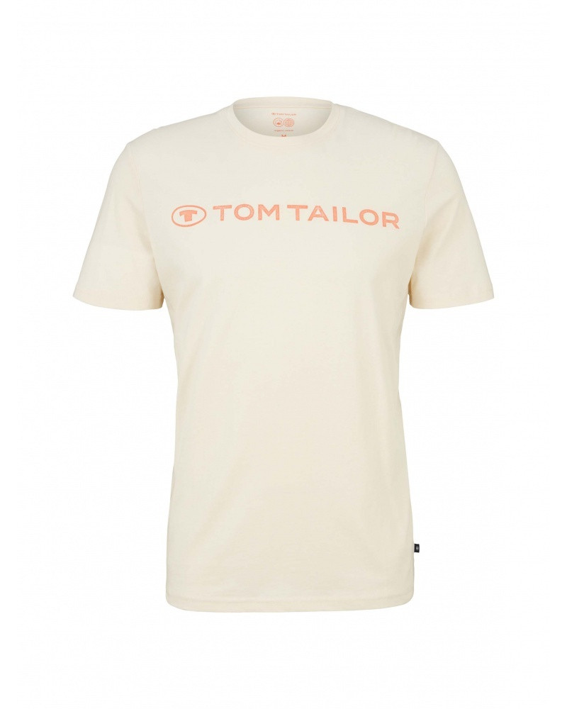 Футболка printed crewneck logo t-shirt 1030527XX1028130 Tom Tailor L Бежевий 1030527XX1028130