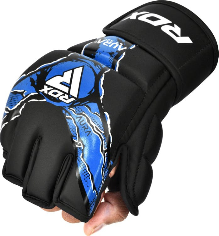 Рукавиці тренувальні RDX GRAPPLING GLOVES NEW AURA F17 чорний, синій Уні M GGR-F17BU