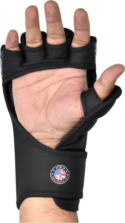 Рукавиці тренувальні RDX GRAPPLING GLOVES NEW AURA F17 чорний, синій Уні M GGR-F17BU
