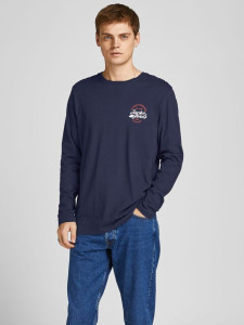 Футболка с длинными рукавами JJBRAT TEE LS 12200518-Navy Blazer-Fit:Standard fit Jack&Jones L Темно- 12200518-NAVY BLAZER-FIT:
